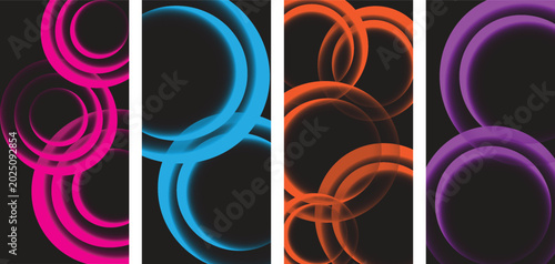 Bild auf Leinwand Abstract background design featuring colorful glowing rings in pink blue orange and purple