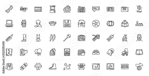 Eighties Retro 80s Vintage Nostalgia Icon Set