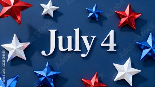 Floating Stars July 4 Patriotic Typography PNG