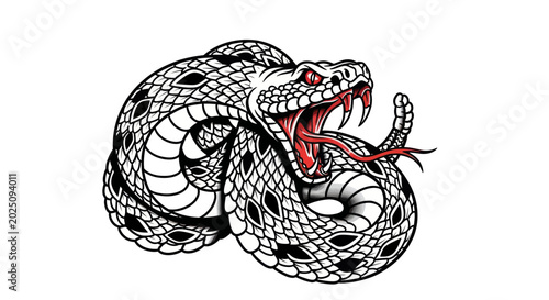 Quadro su tela Aggressive Rattlesnake striking, stylized illustration, dangerous reptile