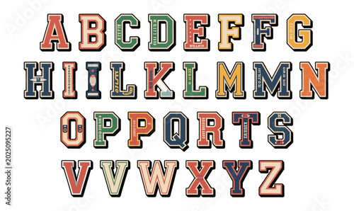 Vintage Varsity Alphabet Letters Vector Set for College Sports Branding and T-shirt Apparel Design