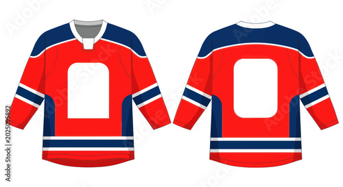 Photography Red Hockey Jersey Front and Back View - Blank Template