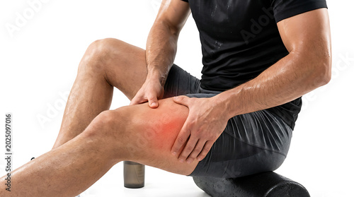 Athlete Thigh Muscle Pain & Injury. Sports Recovery, Strain Treatment, Physical Therapy, Workout Discomfort, Leg Injury Management.
