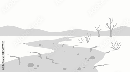 Obraz na płótnie Dry cracked earth landscape, barren trees, drought