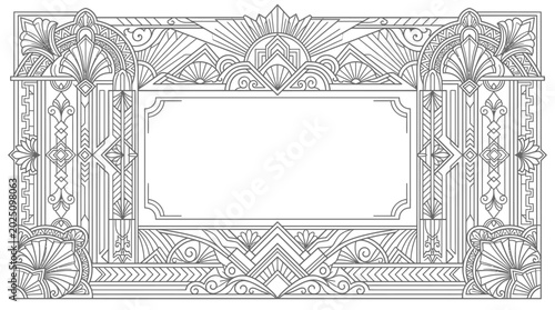 Art Deco Frame Ornament, Vintage Decorative Border Design, Geometric Pattern