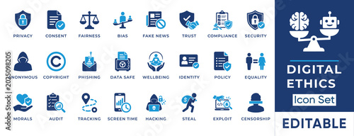 Slika na platnu Digital ethics solid icon set