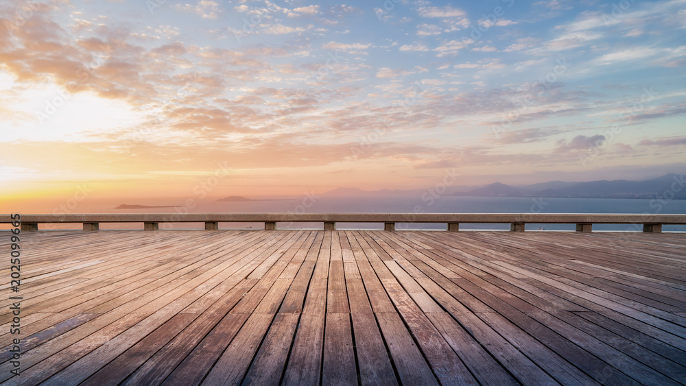 Fototapeta premium Wooden Pier View At Beautiful Sunset Over Calm Ocean