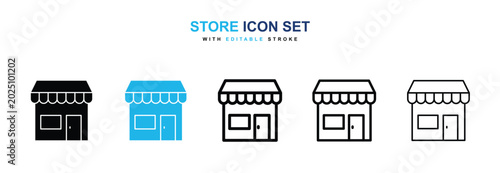 Store icons vector collection in black and blue colors on white background