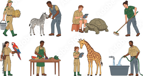 Photography Professional Zoo Keepers and Veterinarians Caring for Wild Animals Including Gir
