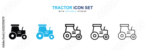 Tractor icons vector collection in black and blue colors on white background