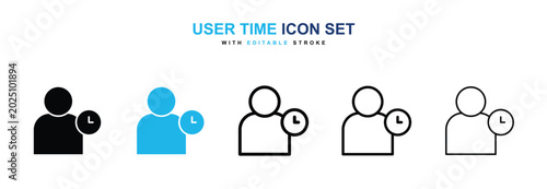 User time icons vector collection in black and blue colors on white background