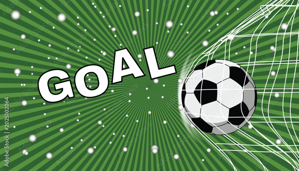 Obraz premium Soccer ball scoring a goal in a net with bright green background Vector