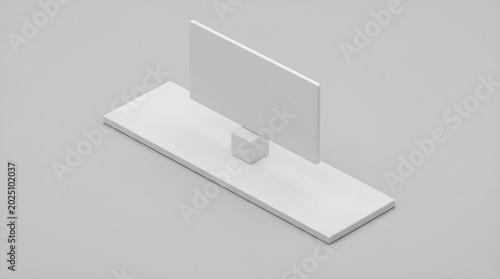 Minimalist 3D render of a blank digital tablet on a flat base against a plain background