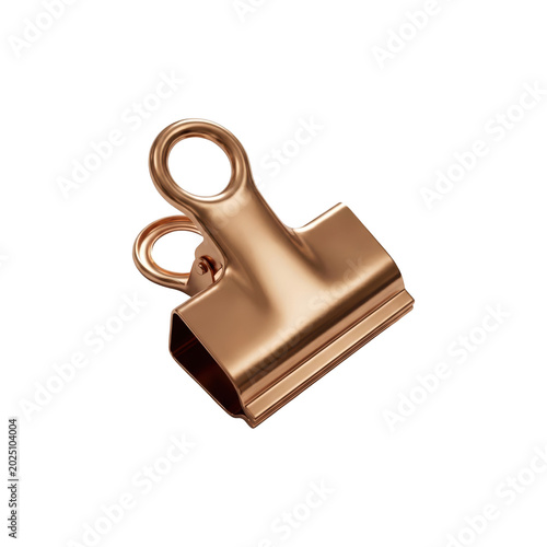 Rose gold binder clip bulldog clip isolated on transparent background