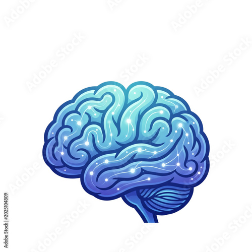 Stylized human brain vector illustration featuring glowing neural connections ideal for artificial intelligence and technology themes