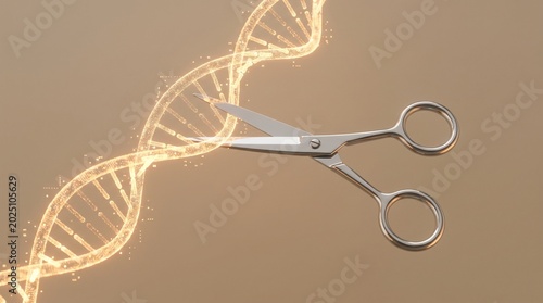 DNA Editing Concept with Scissors and Glowing Double Helix