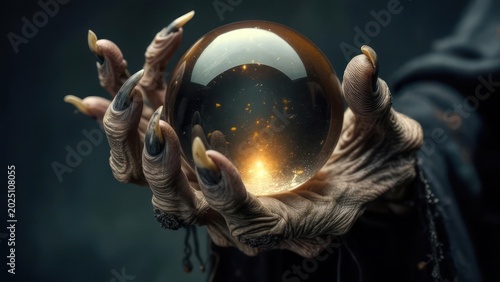 Old hand holds crystal ball