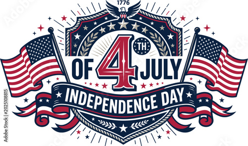 4th of july independence day celebration emblem with american flags and eagle