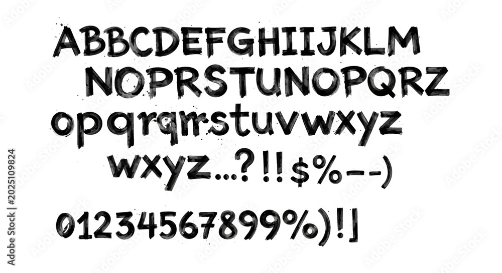 Fototapeta premium Handwritten Alphabet and Numbers Font Design.