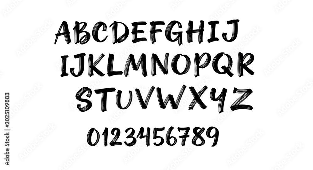 Fototapeta premium Handwritten Alphabet and Numbers in Black Ink.