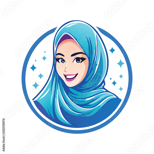 Foto Smiling Woman Wearing Blue Hi jab logo design.