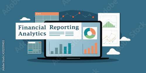 Εκτύπωση καμβά Laptop displaying financial reporting analytics with charts and graphs