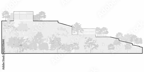 Quadro su tela Architectural sketch of hillside building integrated with landscape