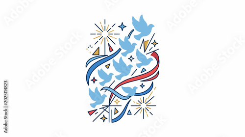 Tableau sur toile Colorful abstract design featuring doves and stars