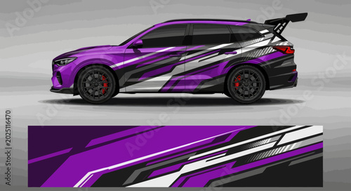 Purple and white sharp geometric car wrap design for SUV.