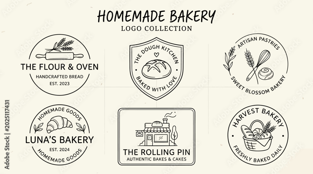 Obraz premium Homemade Bakery Logo Collection: Artisan Bread, Pastries, Croissants & Baking Icons