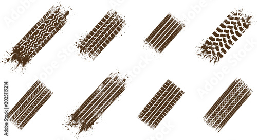 Tire Track Grunge Collection with Vehicle Wheel Texture Marks for Automotive and Graphic Design Projects