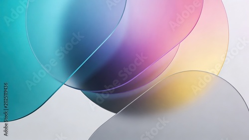 Abstract gradient background with translucent curved layers of teal, purple, pink, and yellow, creating a smooth, ethereal, and futuristic aesthetic for design concepts.
