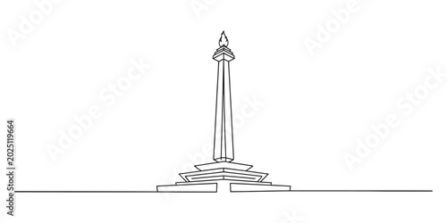 Foto National Monument Monas Jakarta Indonesia continuous line drawing