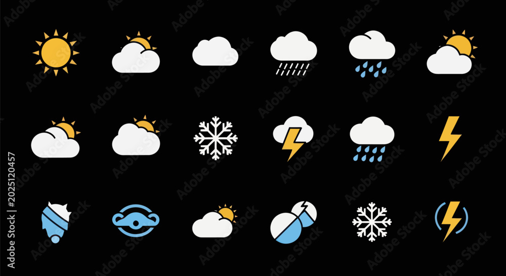 Obraz premium Weather icons set on black background