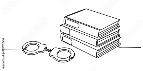 Canvas-taulu Continuous line drawing of a stack of books and metal handcuffs