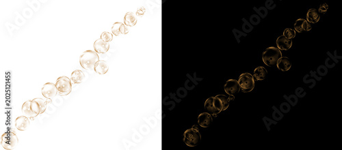 Fotografi Golden champagne bubbles on white and black background, elegant carbonated liqui