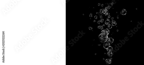 Konstfotografi Effervescent water bubbles on black background, rising air bubbles in liquid, ma