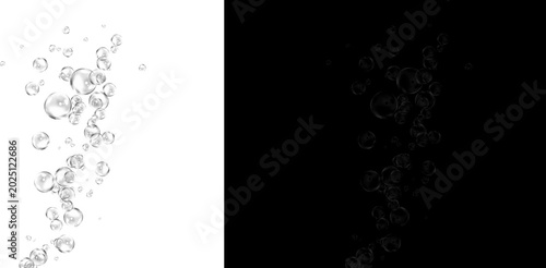 Konstfotografi Underwater air bubbles on white and black background, rising water bubbles textu