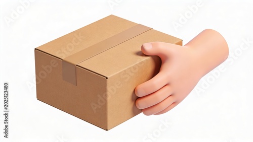 Cartoon Hand Holding a Cardboard Box Package for Delivery or Shipping