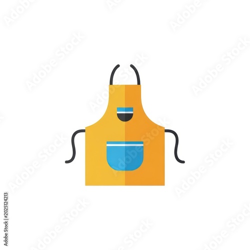 Yellow Apron with Blue Pocket.