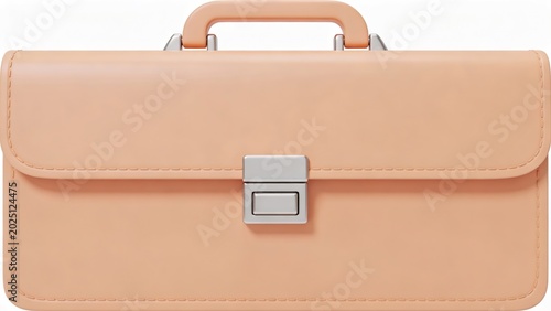 Close-up of a vintage-style peach-colored briefcase with a silver latch and handle, isolated on a white background.