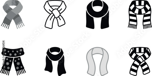Fotografía Minimal winter scarf vector icon set with knitted neckwear and seasonal fashion