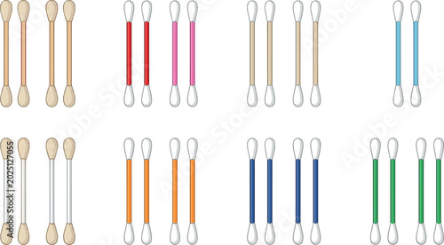 Canvas Print Set of realistic cotton swab vectors with colorful sticks and wooden buds isolat