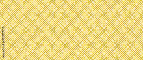 Yellow woven textile seamless pattern. Repeating geometric weave rattan texture. Golden lattice basket background. Repeated canvas fabric material wallpaper. Textile grid surface backdrop. Vector