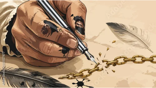 Obraz Breaking Chains with Pen: Freedom of Speech, Writing, and Expression Concept
