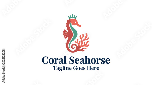 Bild auf Leinwand seahorse emblem isolated as the main subject with coral red tones in a clean gra