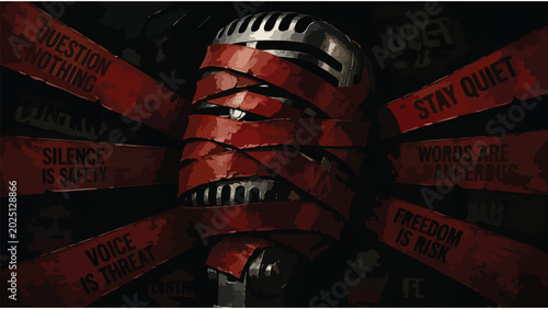 Canvastavla Censorship Concept Microphone Gagged Red Tape Freedom of Speech Restriction