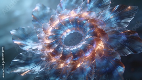 Abstract Blue and Gold Geometric Flower Fractal Pattern - Macro Close-up of Crystalline Petals