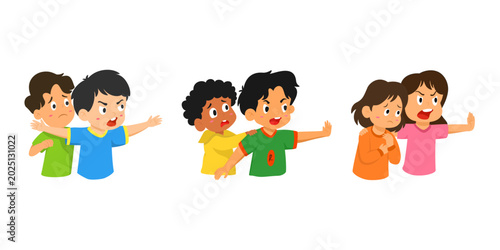 Tableau sur toile An illustration showing a child defending and supporting a friend who is being bullied