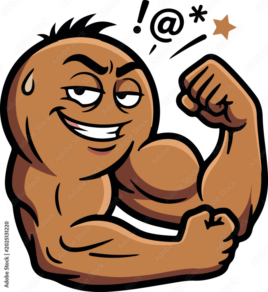 Obraz premium Muscular Brown Emoji Flexing Biceps